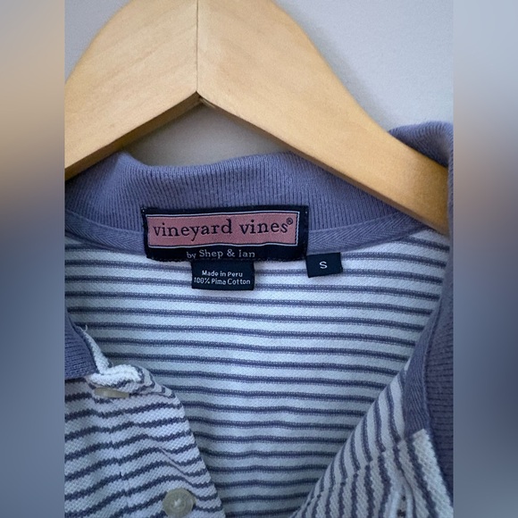 Men’s Vineyard Vines White and Blue Striped Polo with Blue Collar Size S - Picture 2 of 3